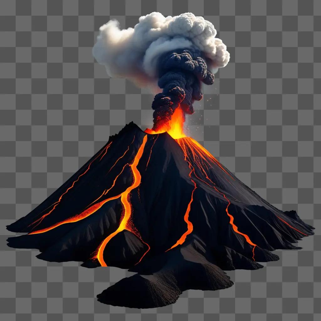 eruption of a volcanic mountain with lava and smoke