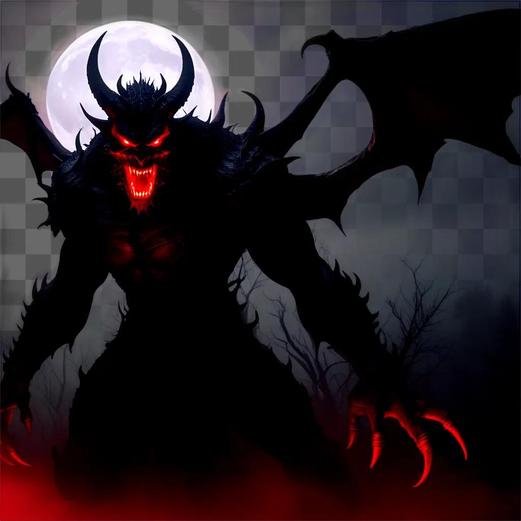 evil demon with glowing eyes and horns