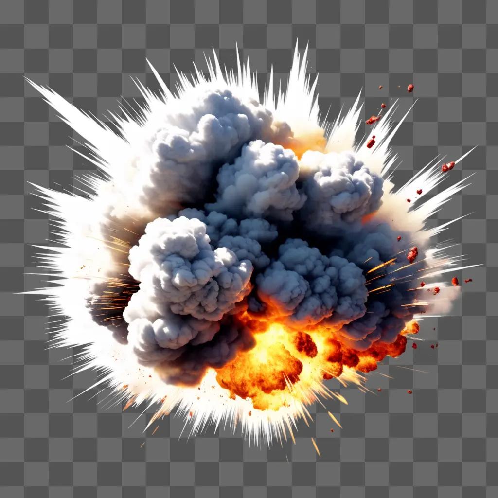 explosion in a white background with a red fireball