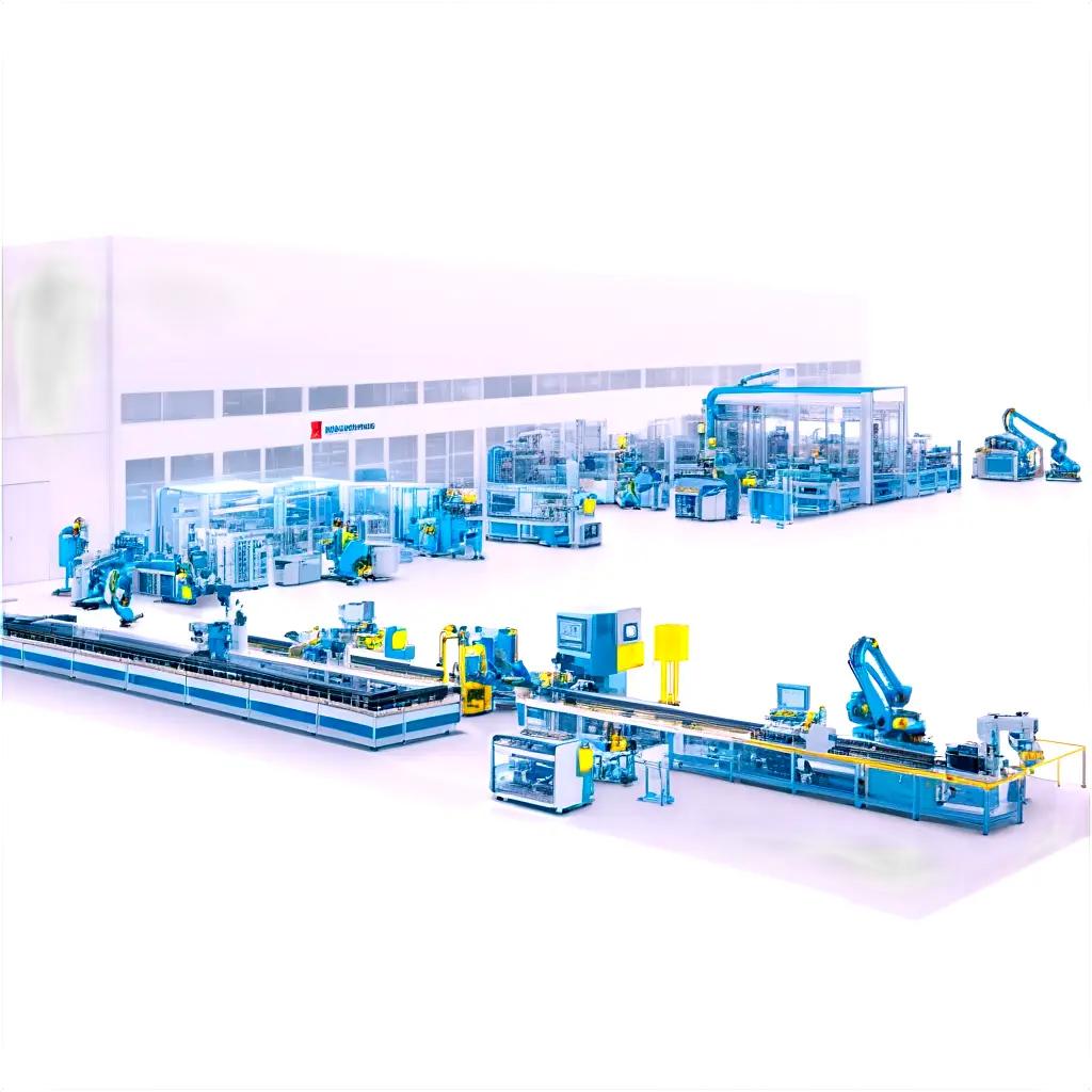 factory line with robotic arms and machinery