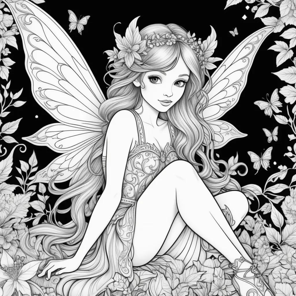 fairy coloring page with black and white colors