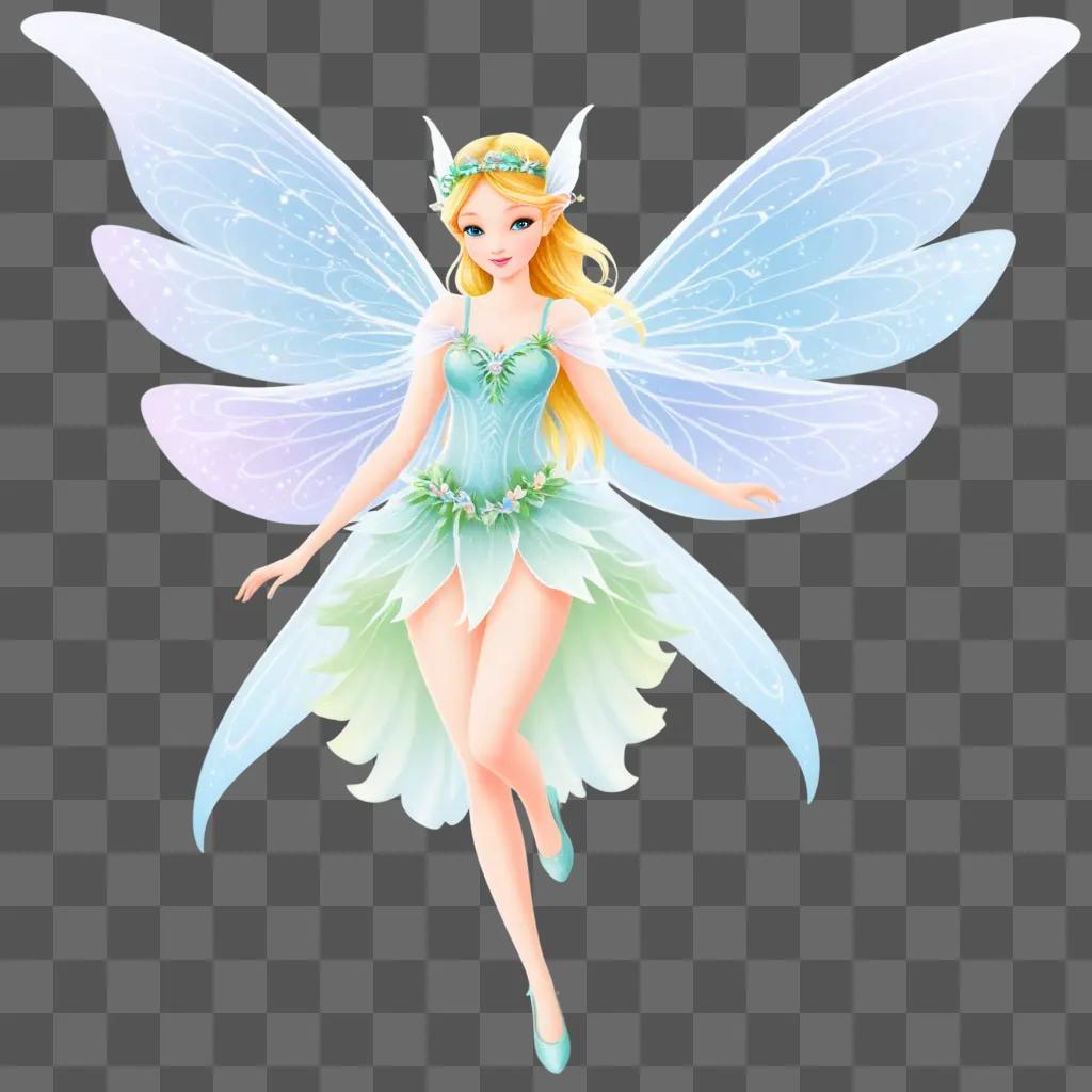 fairy in a blue dress with green wings