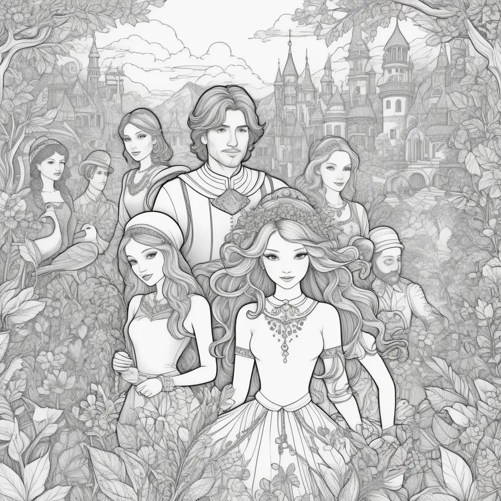 fairy tale coloring pages featuring a princess and prince