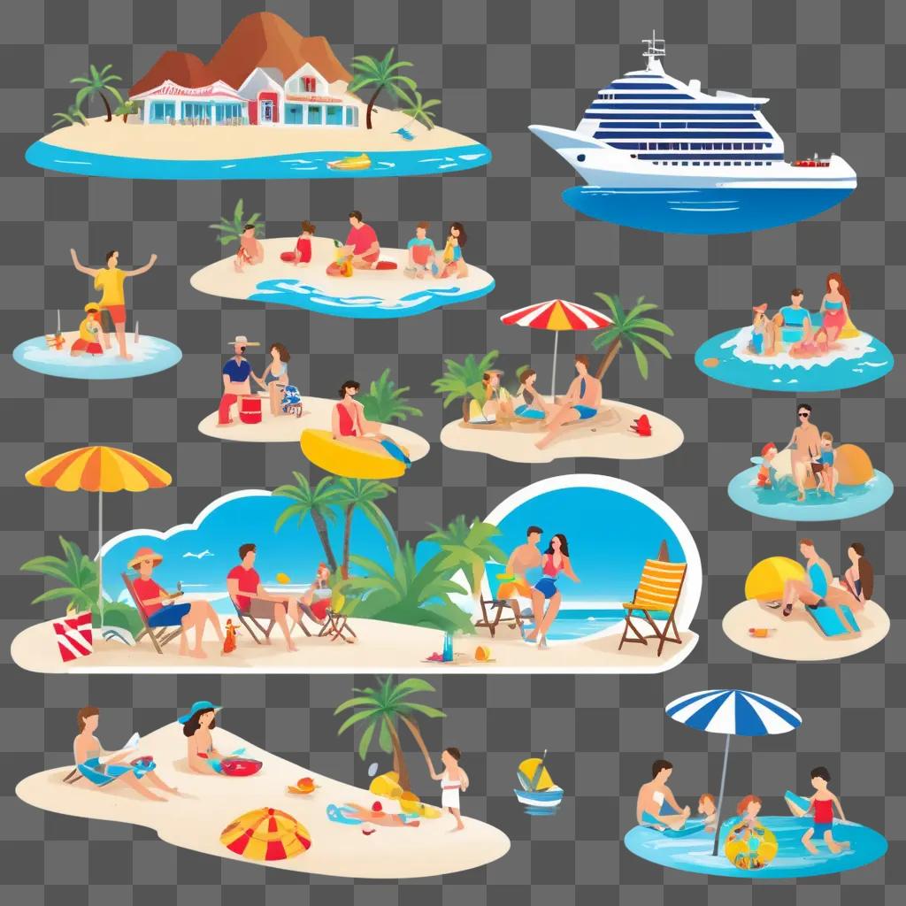 family at the beach with vacation clipart