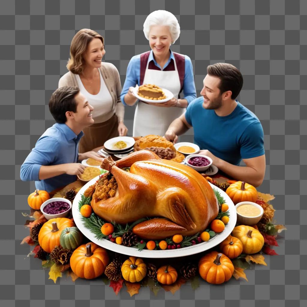 family enjoying a Thanksgiving feast at a table