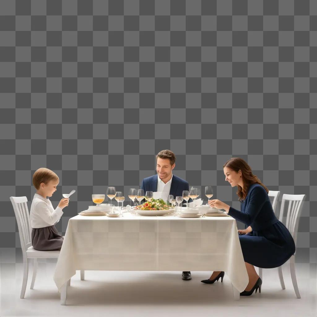 family enjoys a meal at a dining table