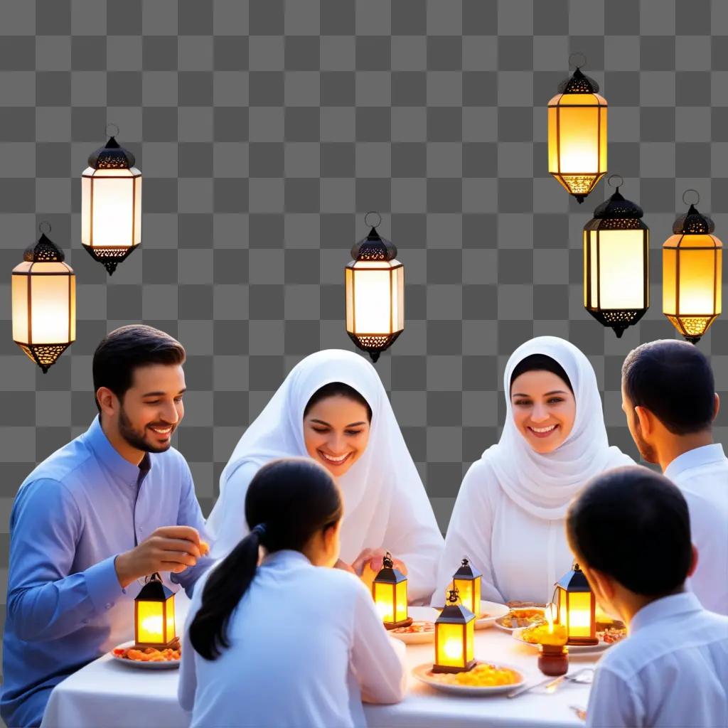 family enjoys a meal together during Ramadan