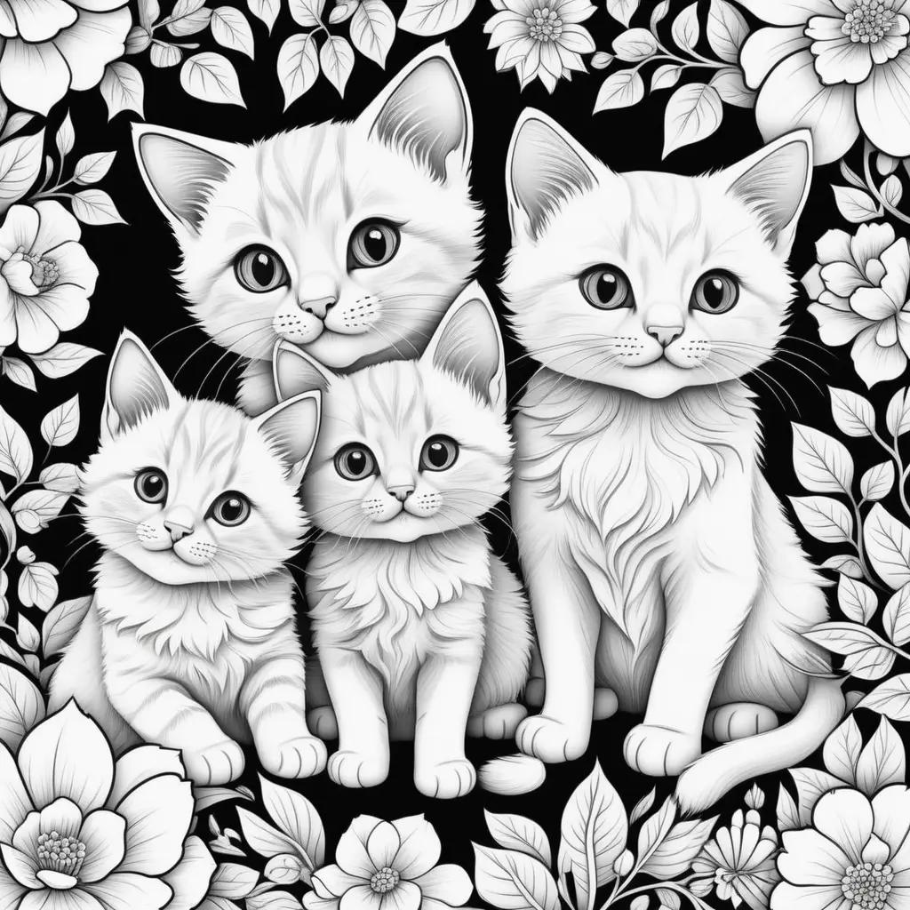 黒と白の子猫のぬりえの家族