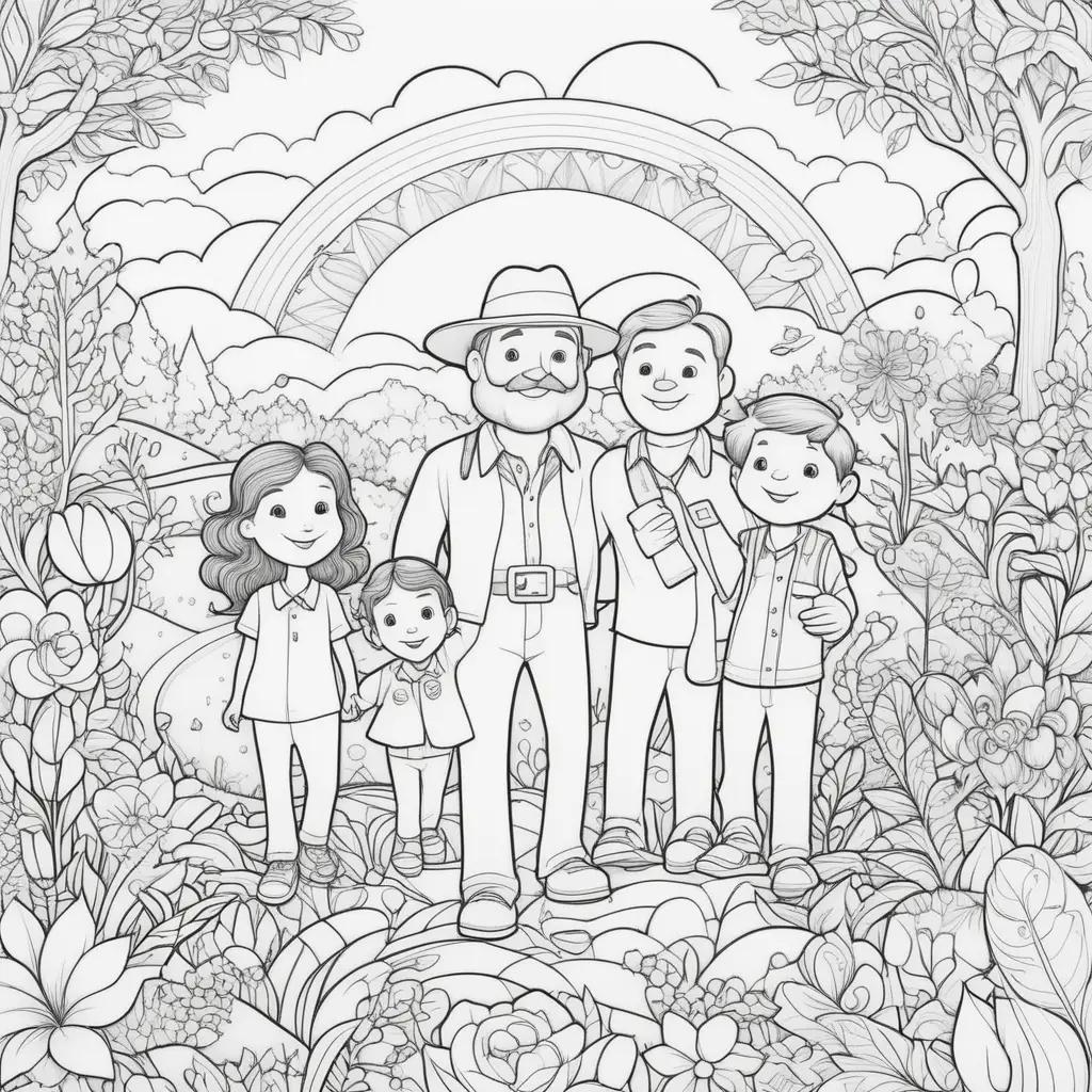 family on a garden adventure for Fathers Day coloring pages