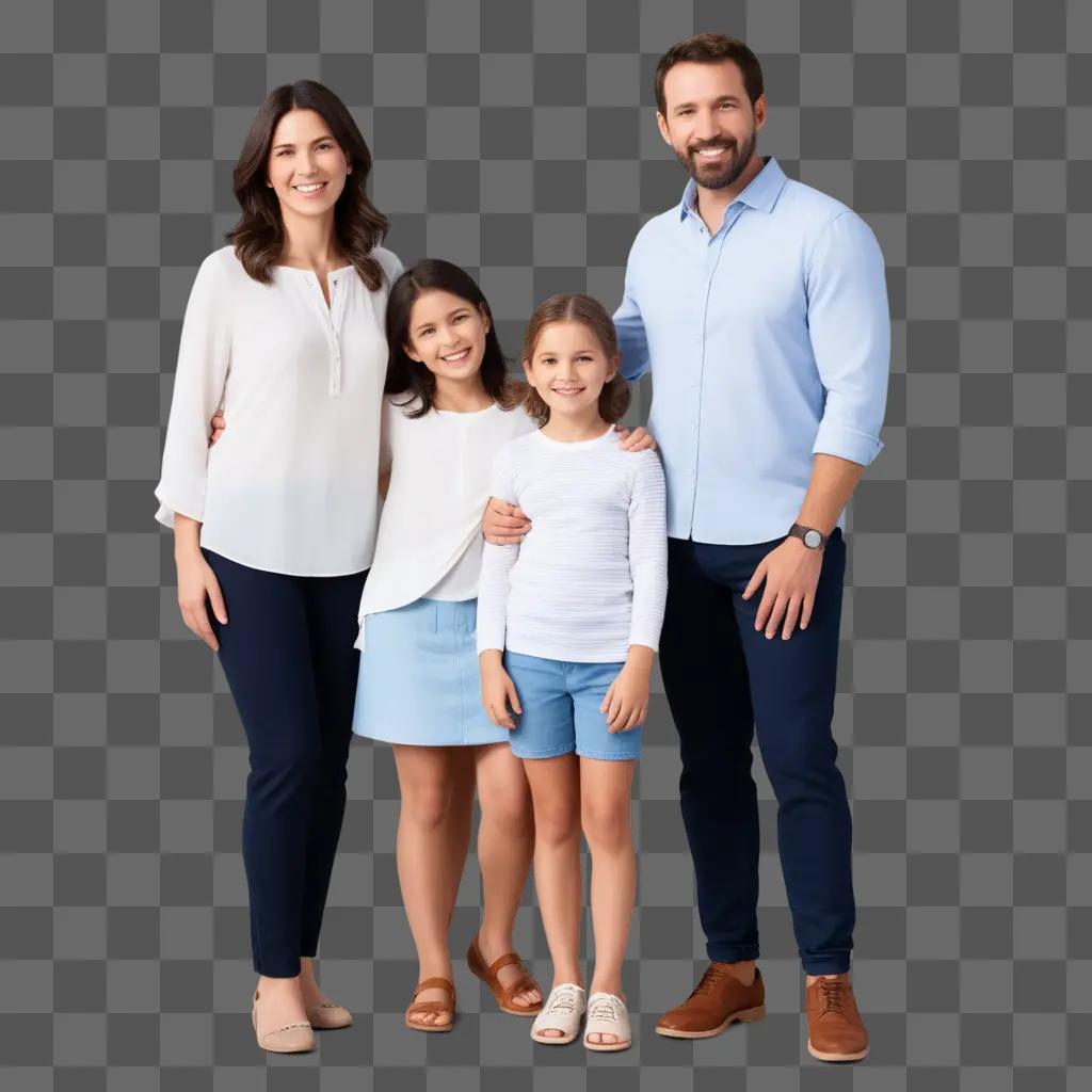 family poses in front of a transparent backdrop