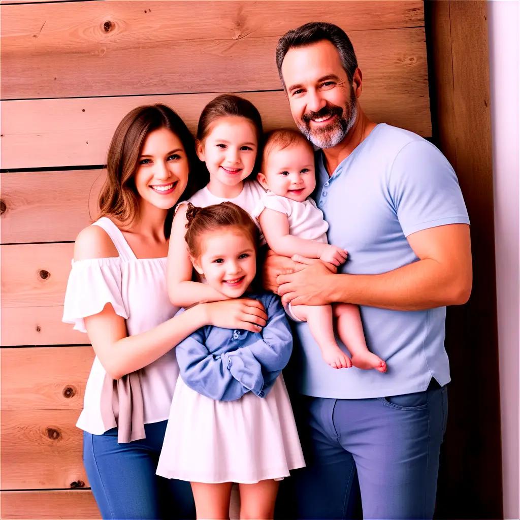 family poses together in a wooden setting