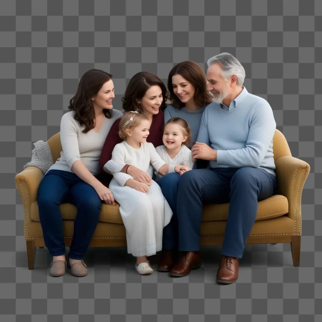 family sits on a couch together