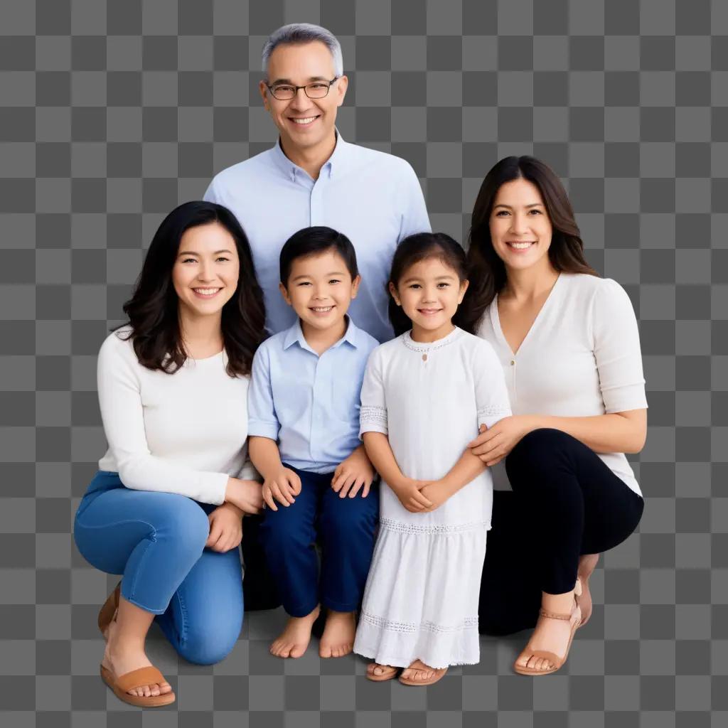 family with a transparent background posing for a picture