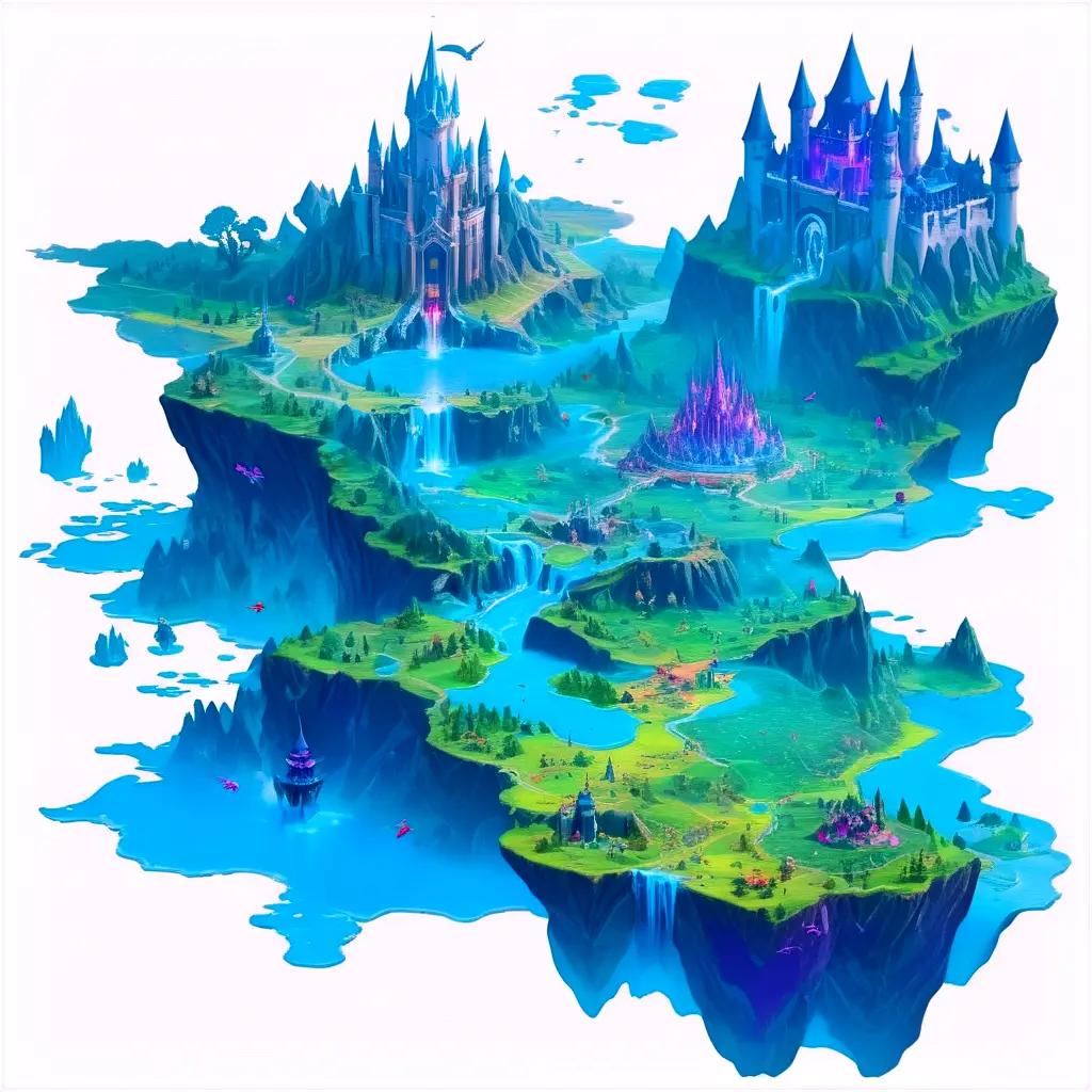 fantasy video game map with castle and trees