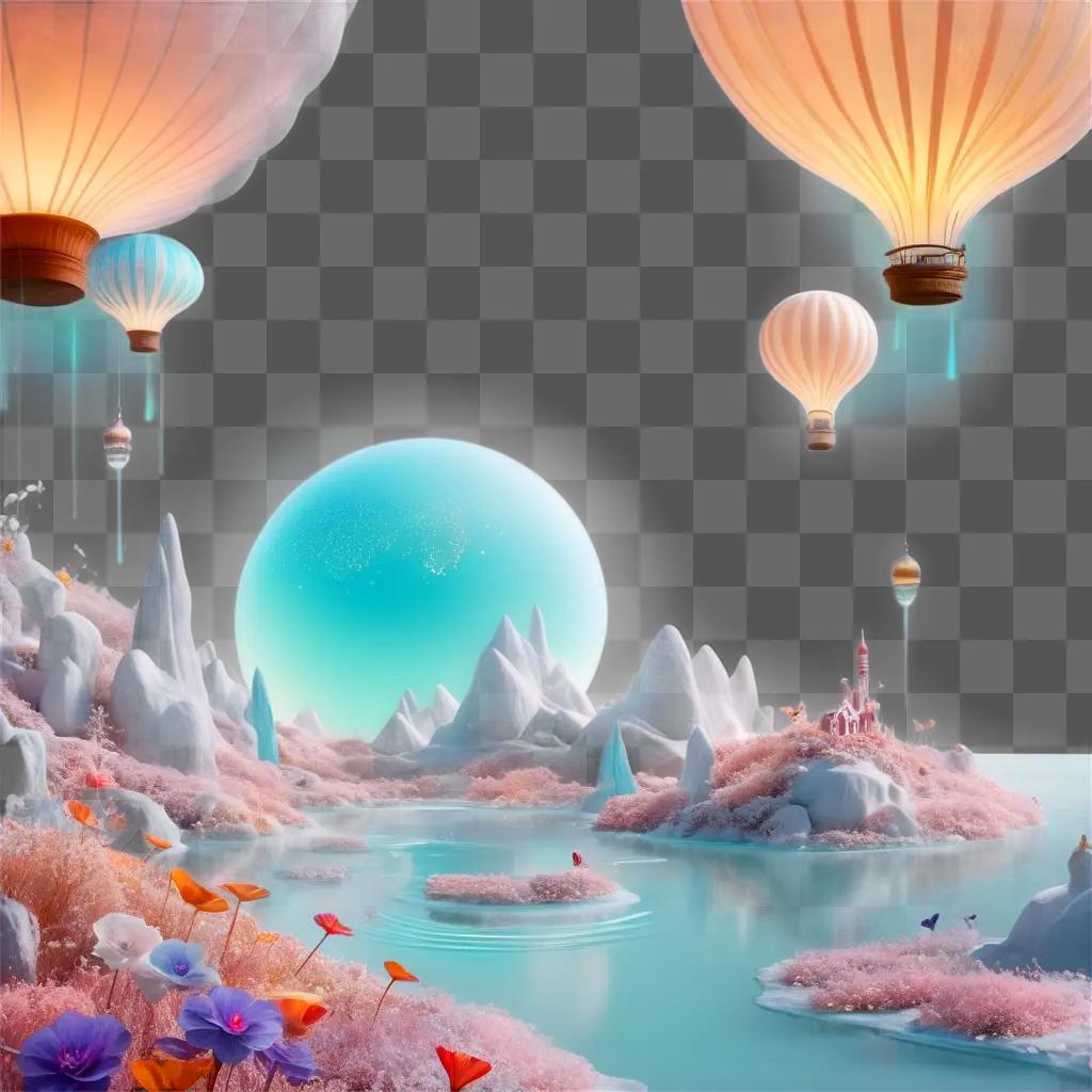 fantasy world with hot air balloons and a floating island