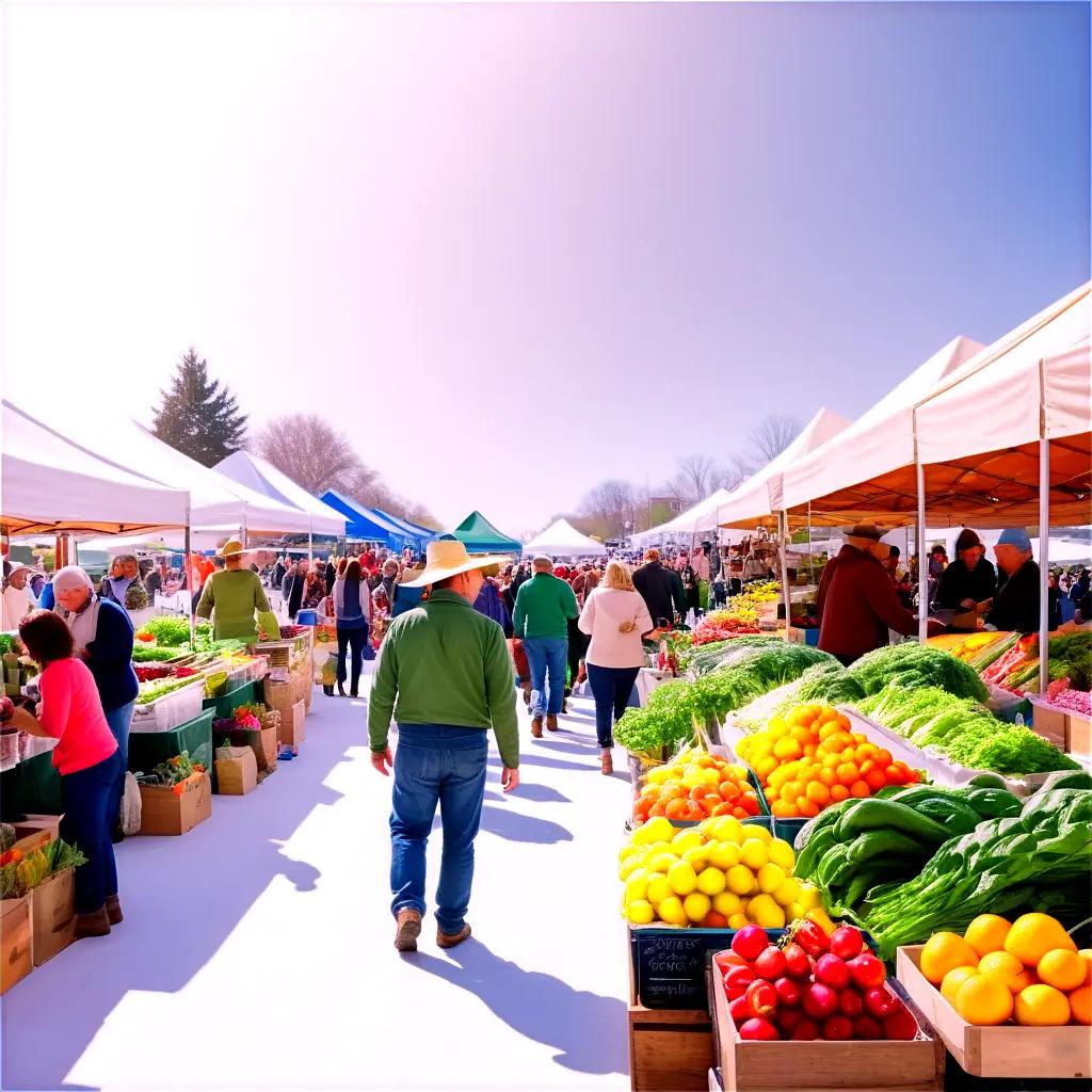 farmers market with produce and people