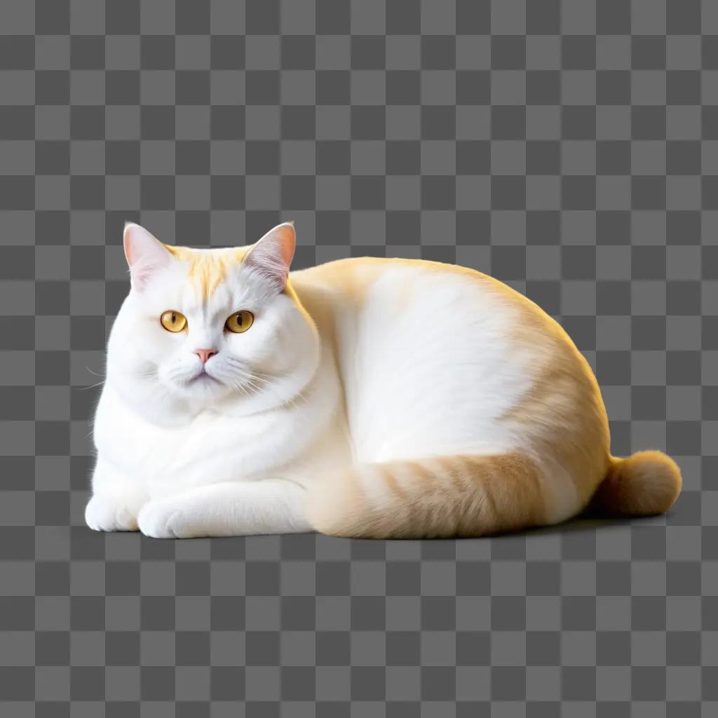 fat cat sits on a floor with a bright light behind it