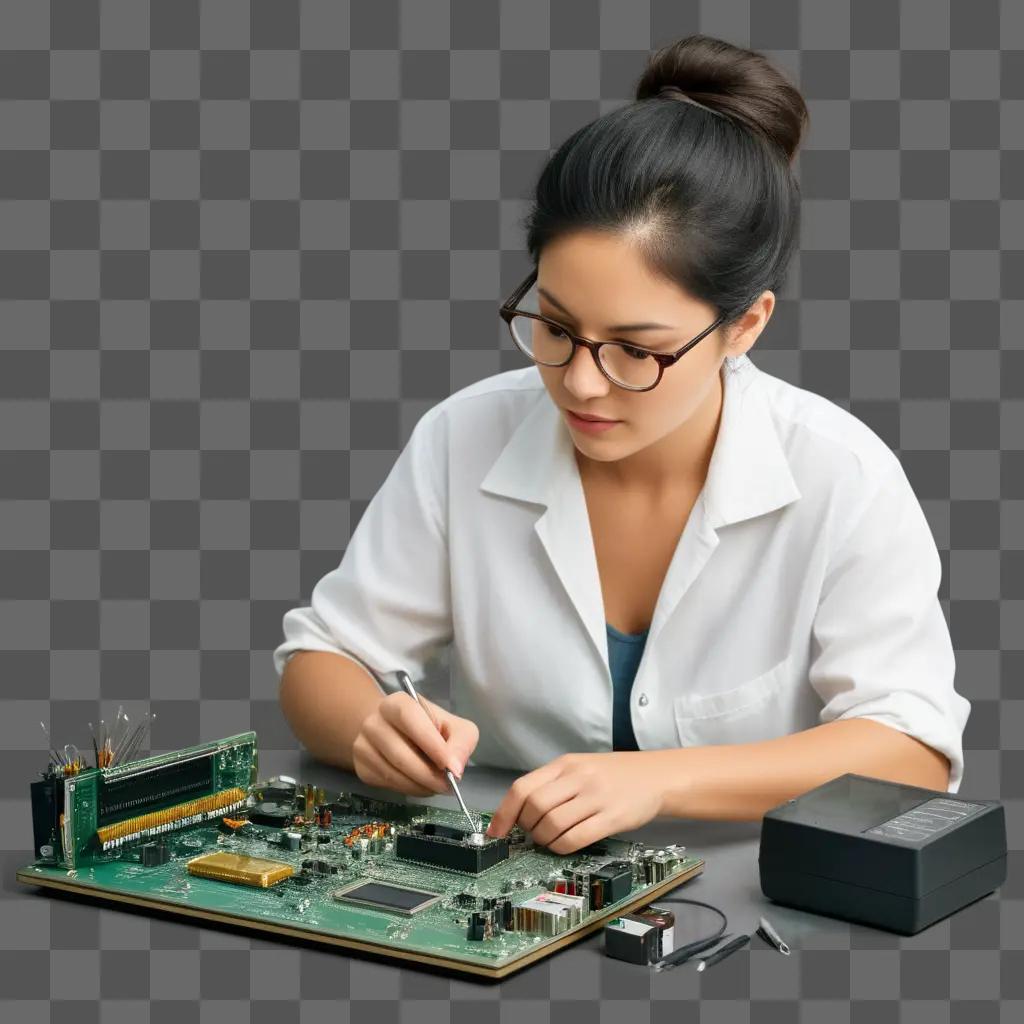 female engineer repairing a circuit board