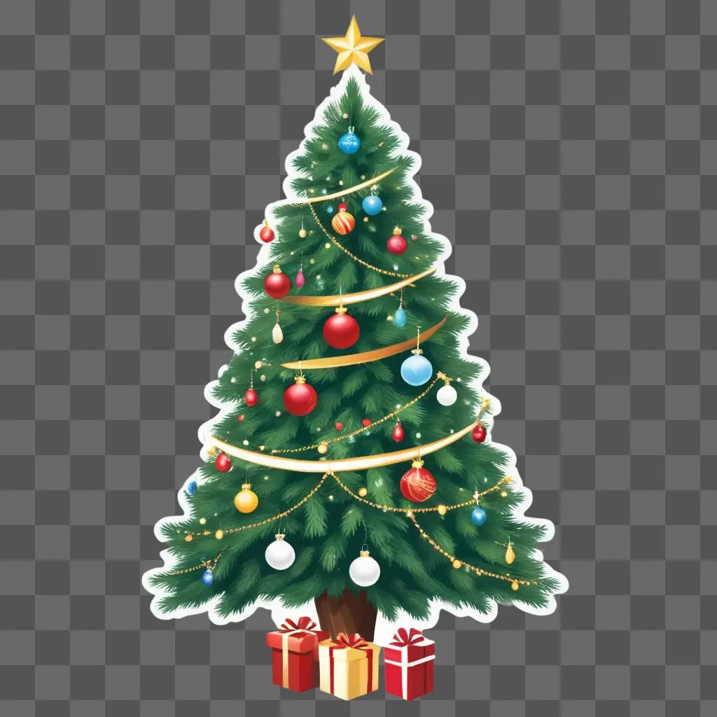 festive Christmas tree with colorful ornaments and presents