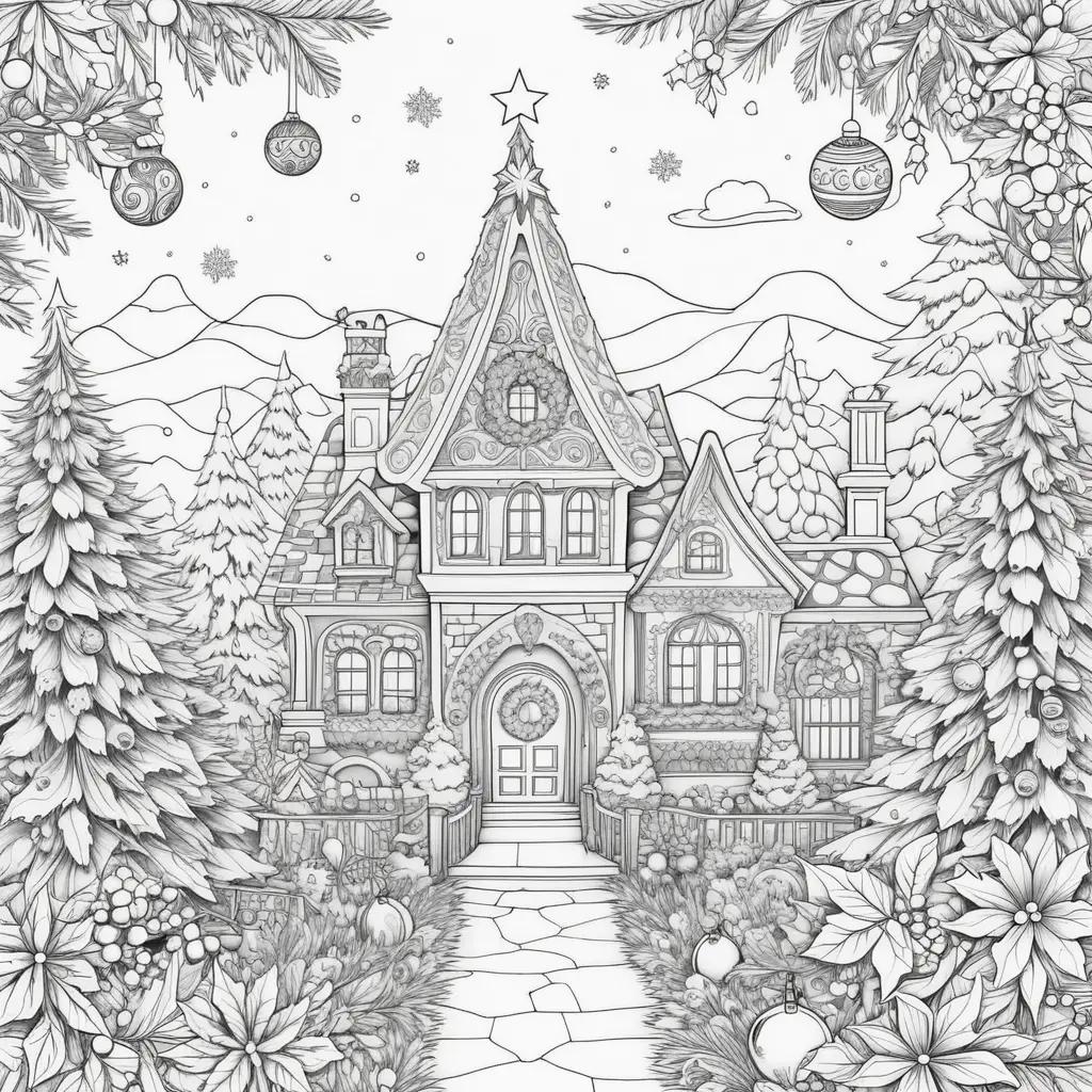 festive coloring page of a merry Christmas tree