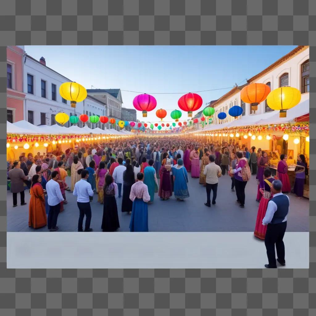 festive crowd gathers on a street for a parade