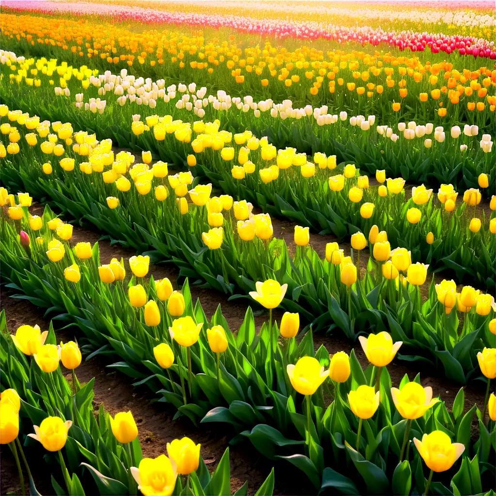 field of flowers in a row with different colors