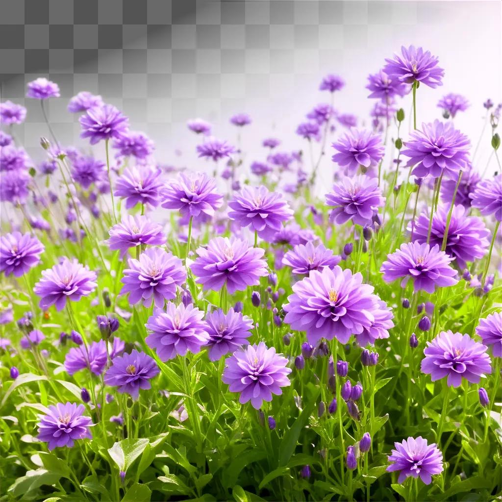 field of purple flowers with green leaves