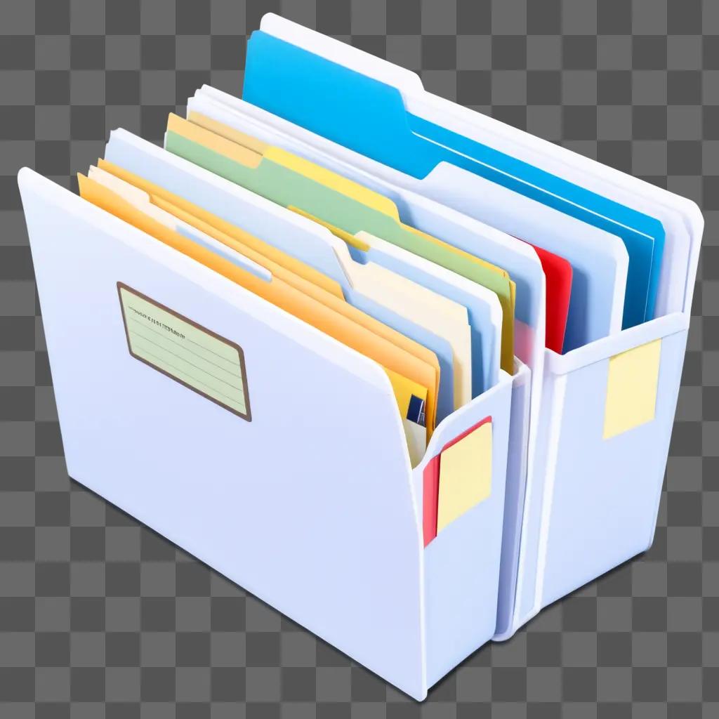 file folder with several colored papers inside