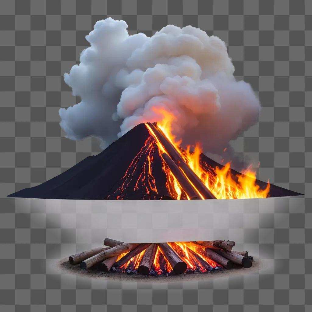 fire burning in a cave with a mountain behind it