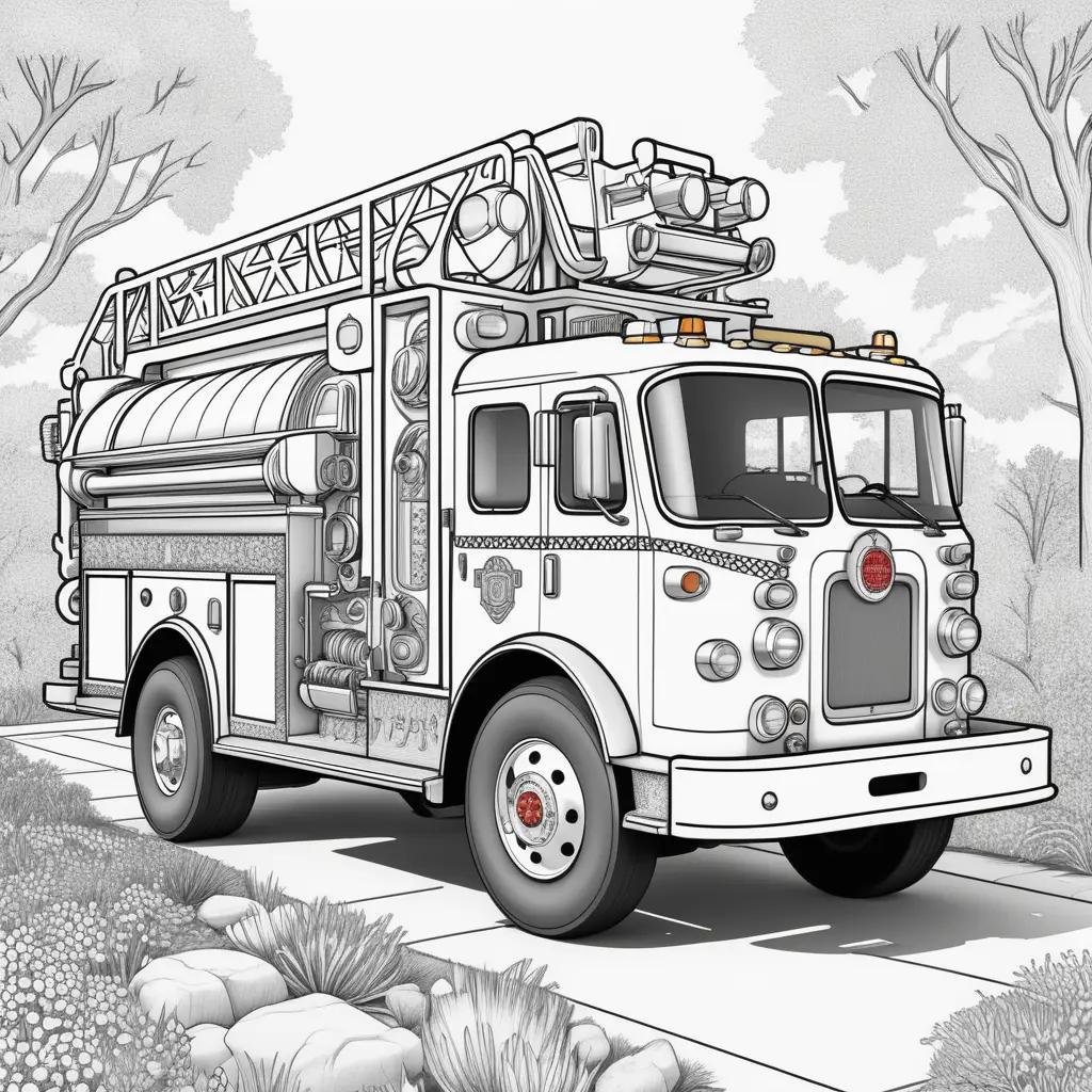 firetruck coloring page with a red roof and white body