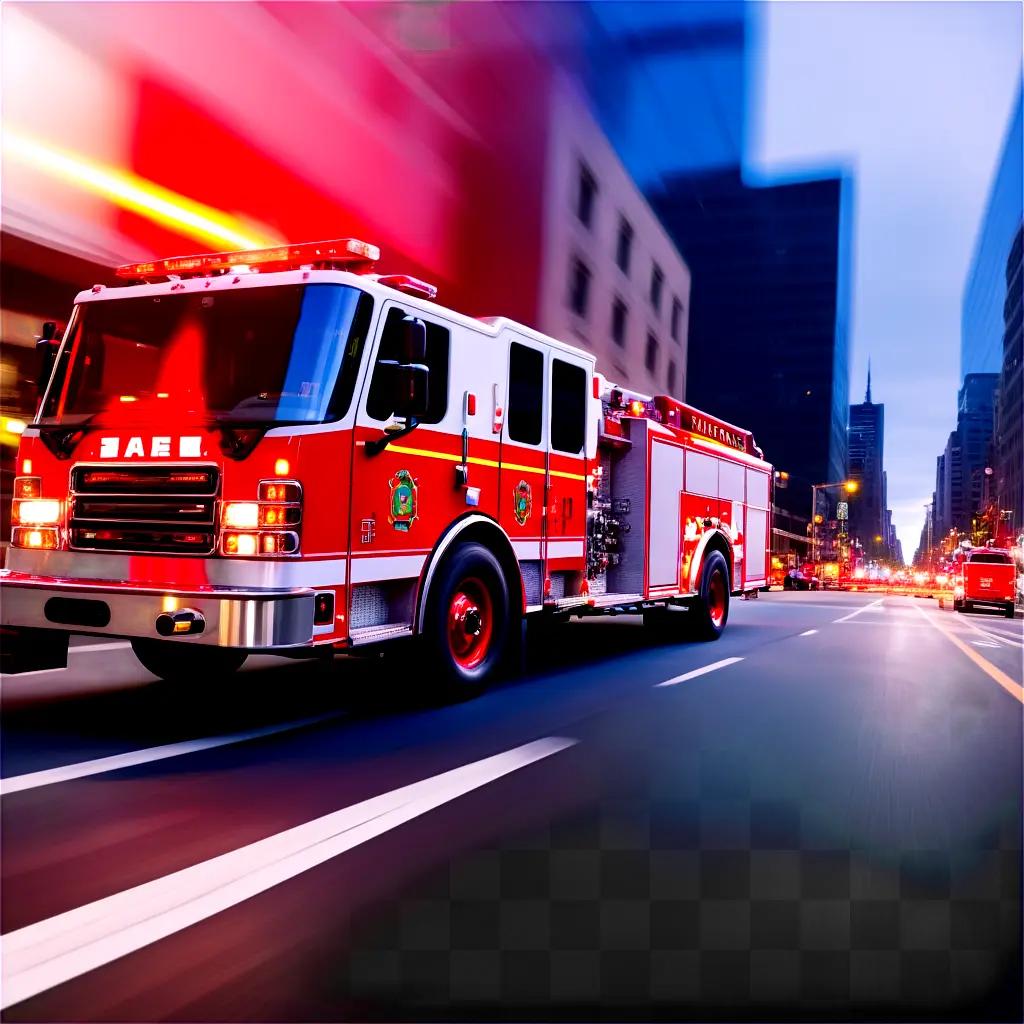 firetruck on a city street at night