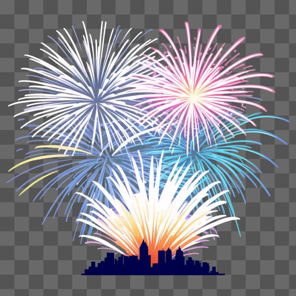 fireworks clipart shows a city skyline