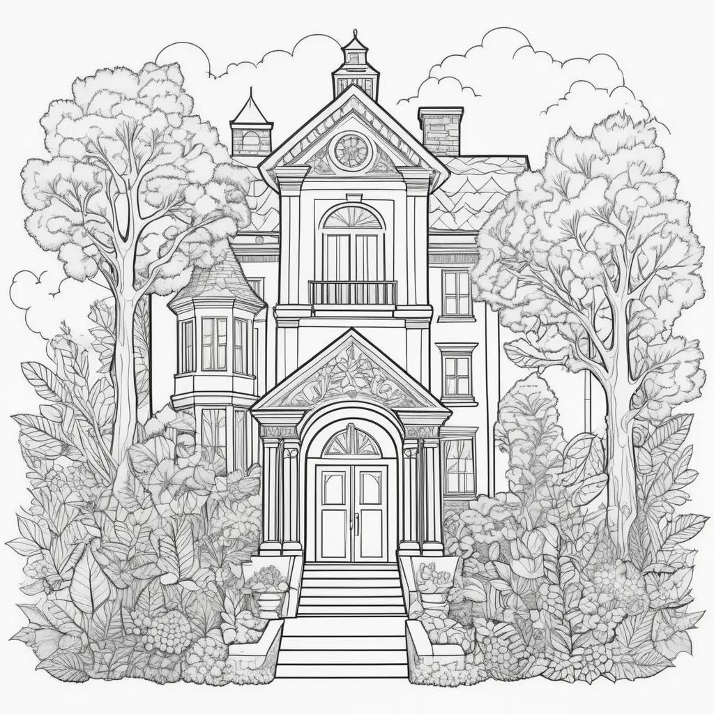 first day of school coloring page features a big house