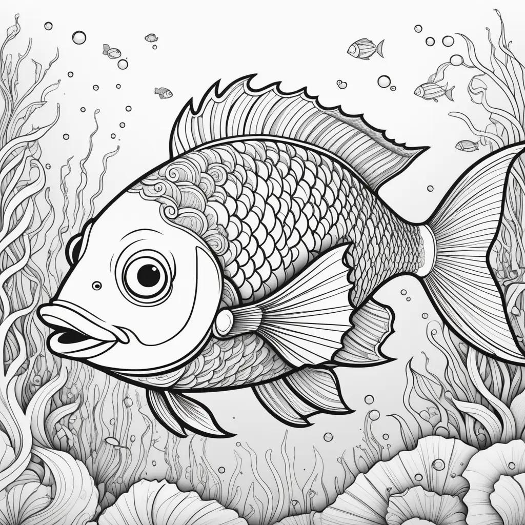 fish coloring page featuring a black and white fish