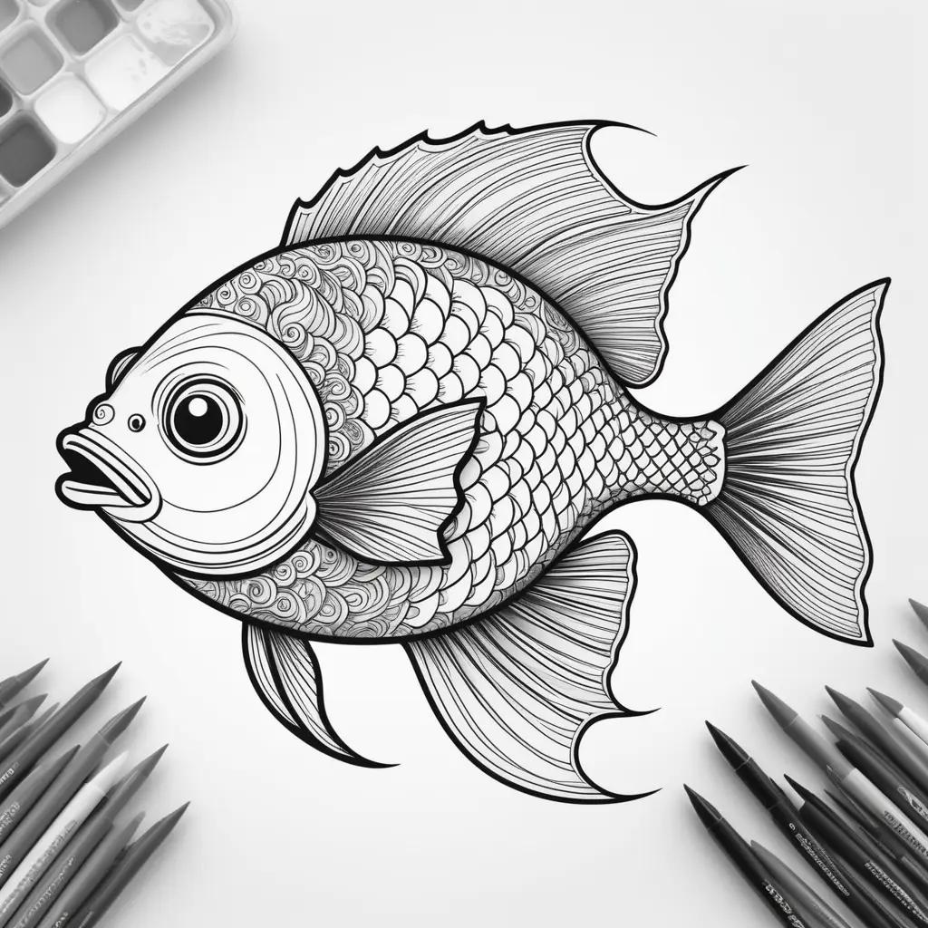 fish coloring page with a black and white coloring page