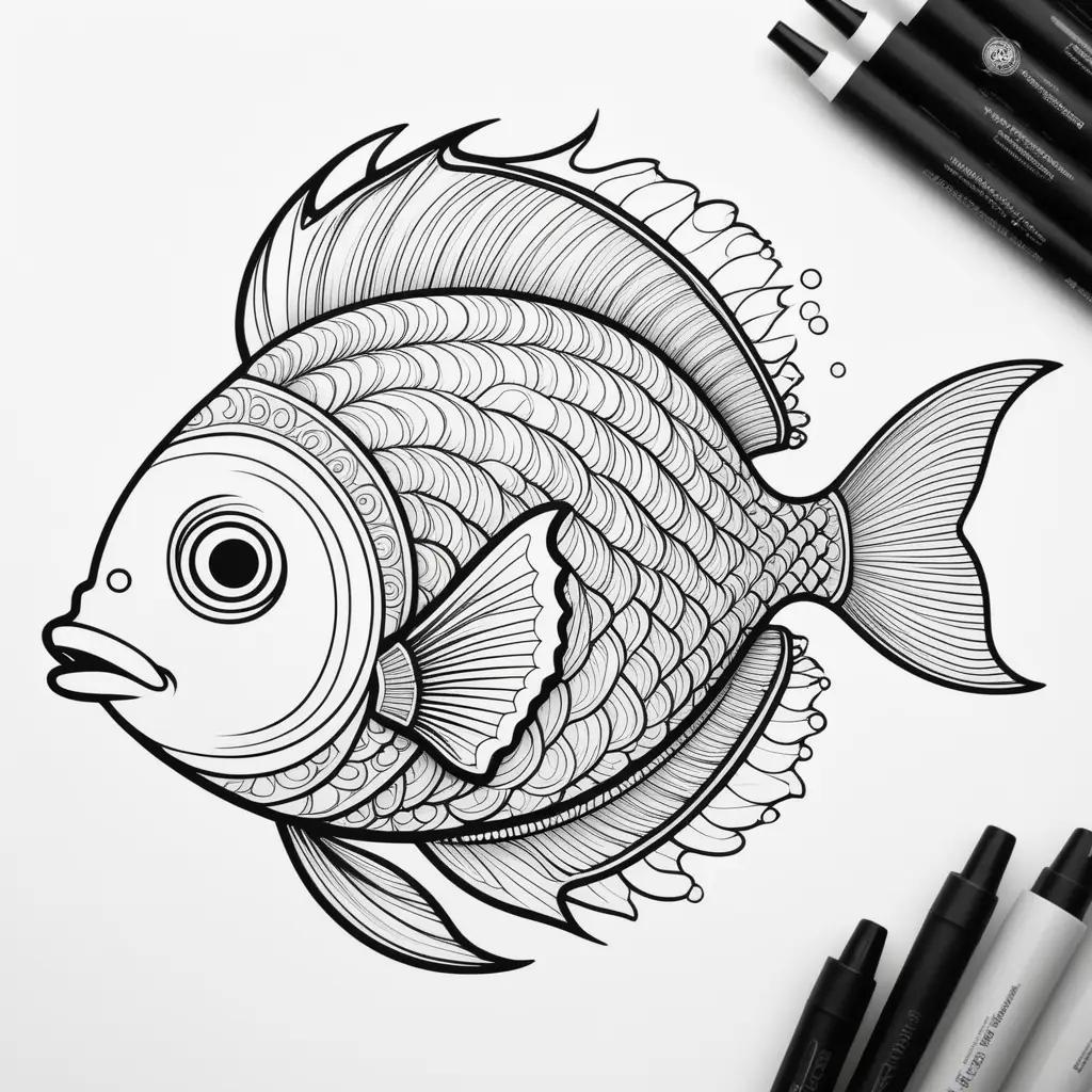 fish coloring page with a variety of markers