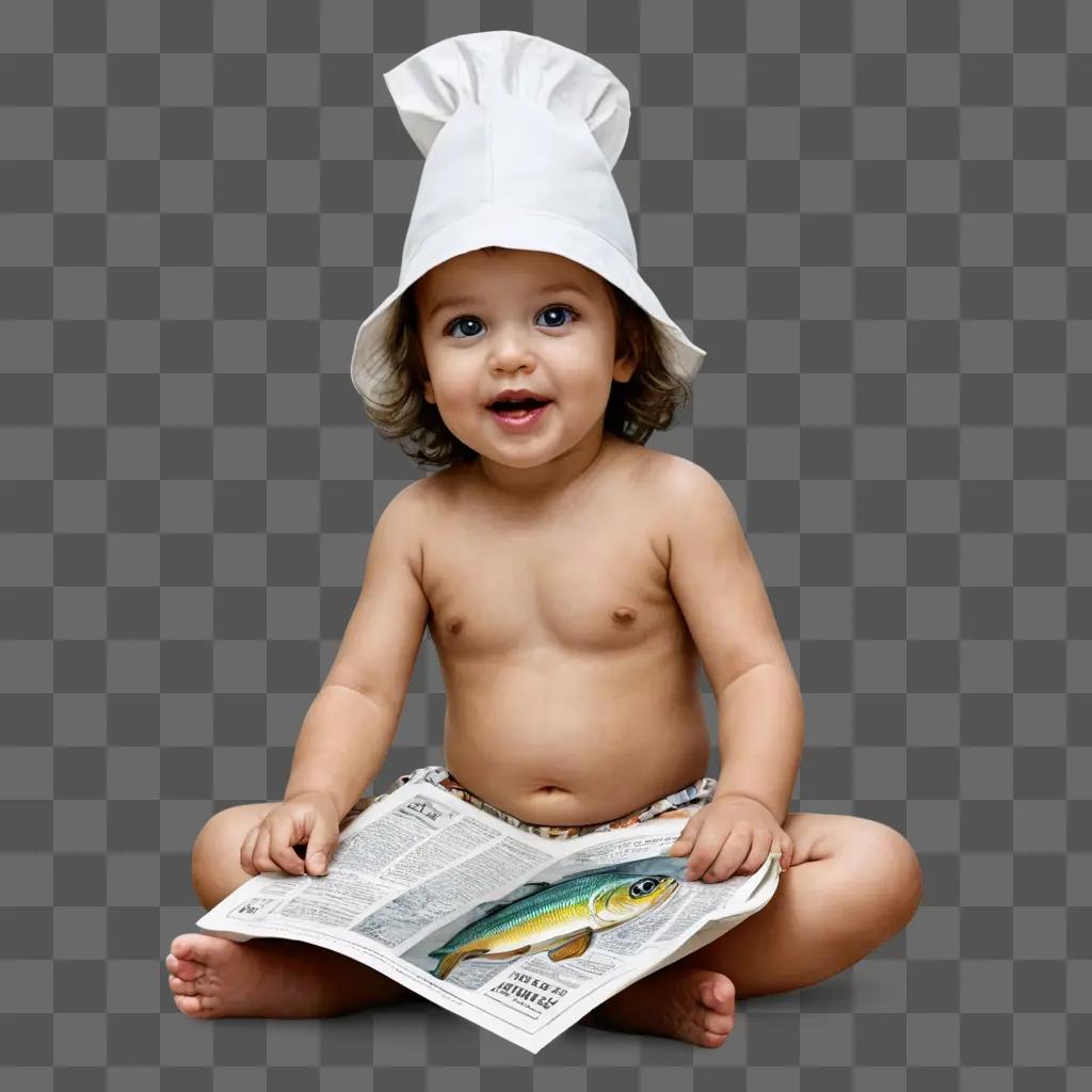 fish drawing for kids A baby in a chefs hat reads a newspaper