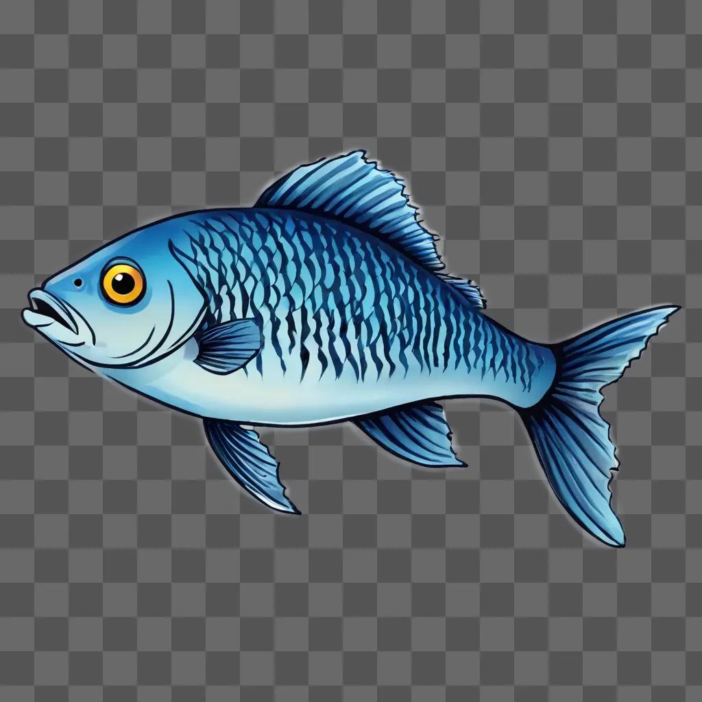 fish drawing for kids A blue fish with a yellow eye