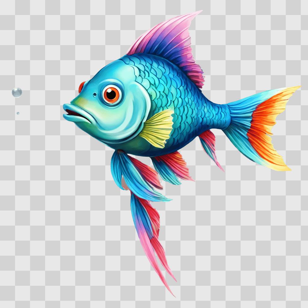 fish drawing for kids A colorful fish with a blue body and orange fins