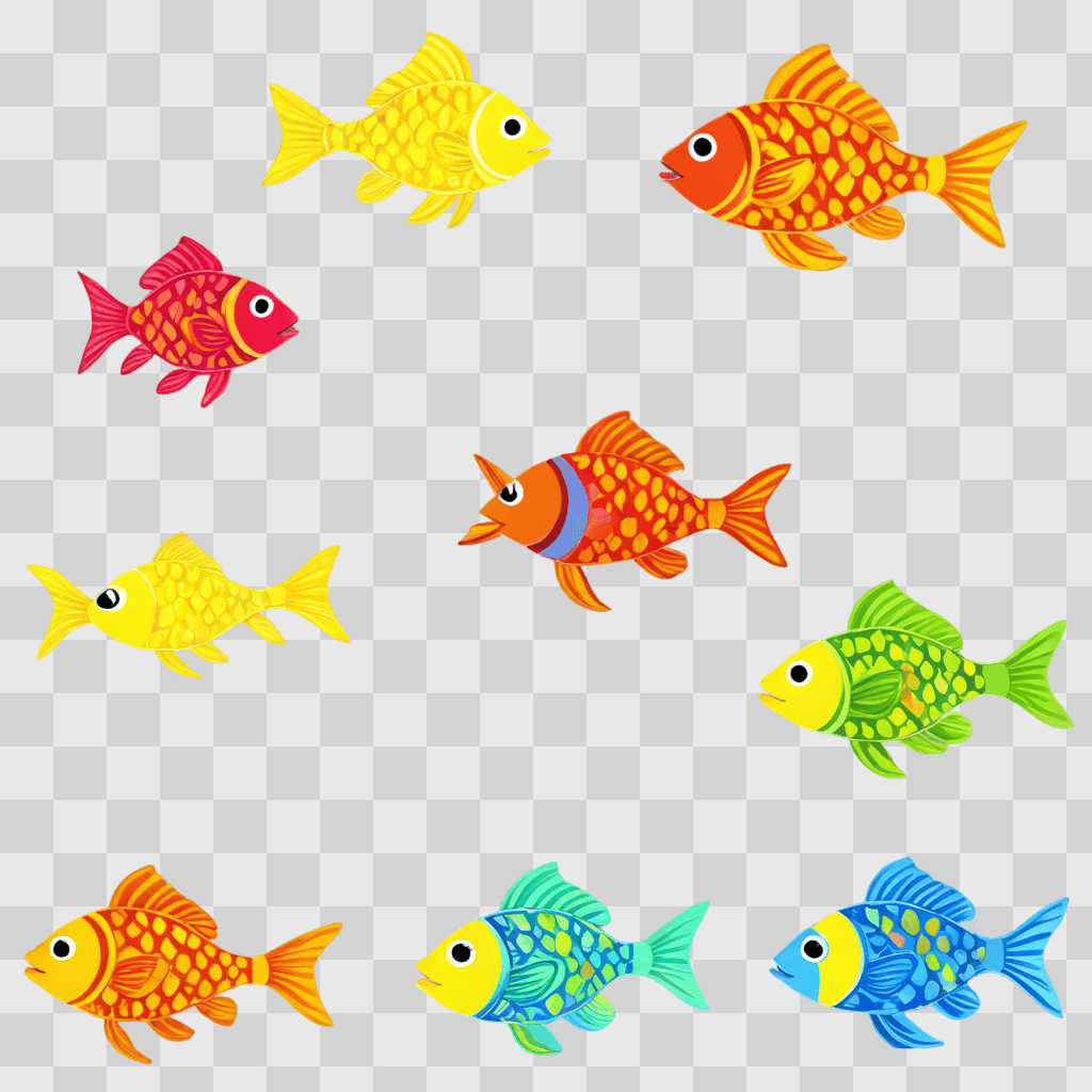 fish drawing for kids A colorful group of fish on a bright background