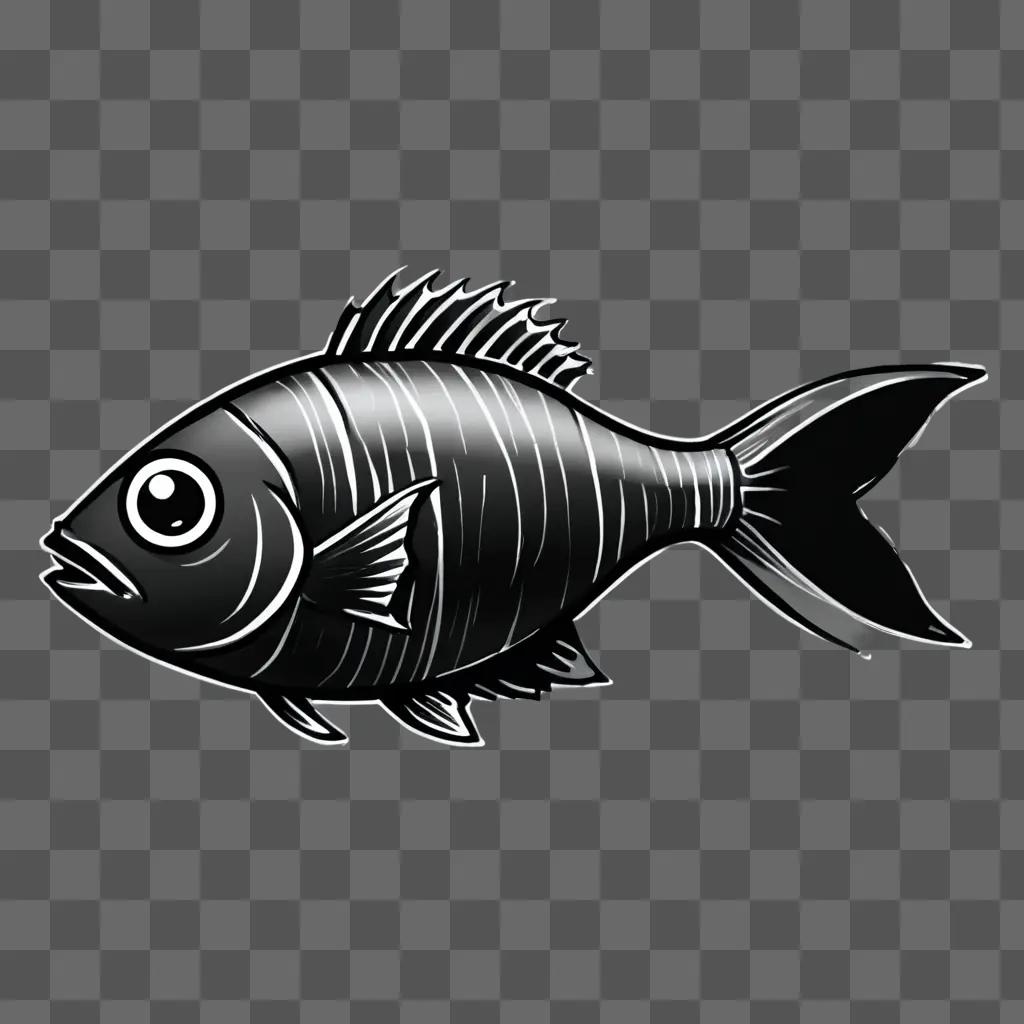 fish drawing for kids A fish with black lines on a black background