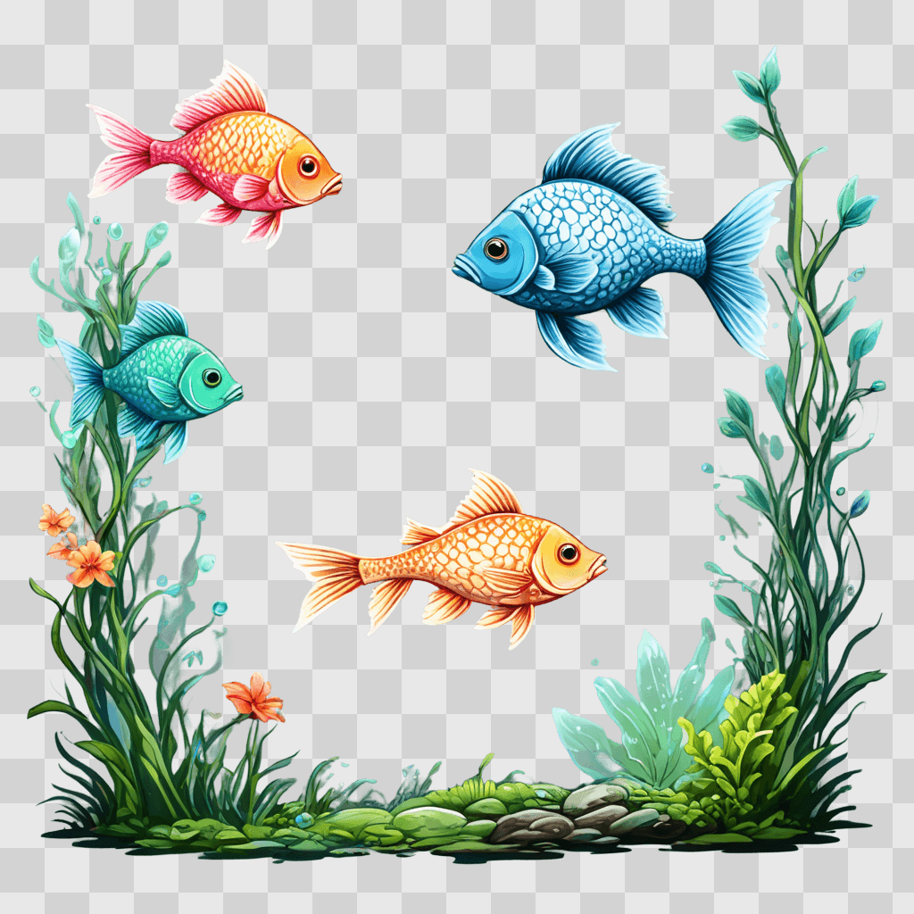 fish drawing for kids A vibrant aquatic scene with fish and plants