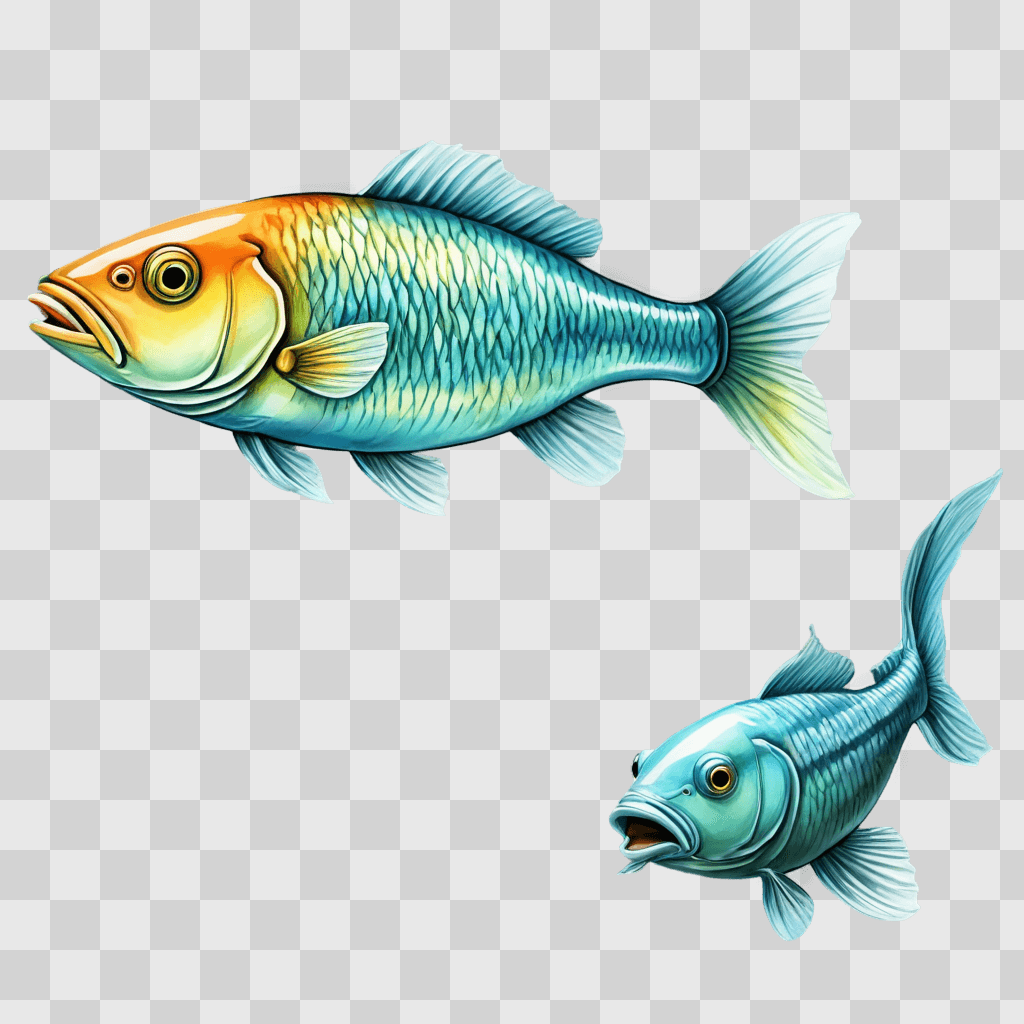 fish drawing for kids Two fish swimming on a blue background