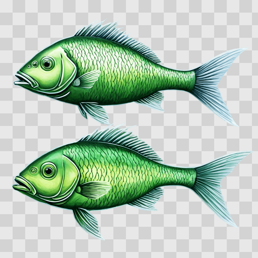 fish drawing for kids Two fish swimming on a green background