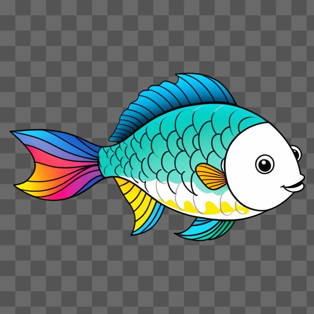 fish drawing for kids on a blue background