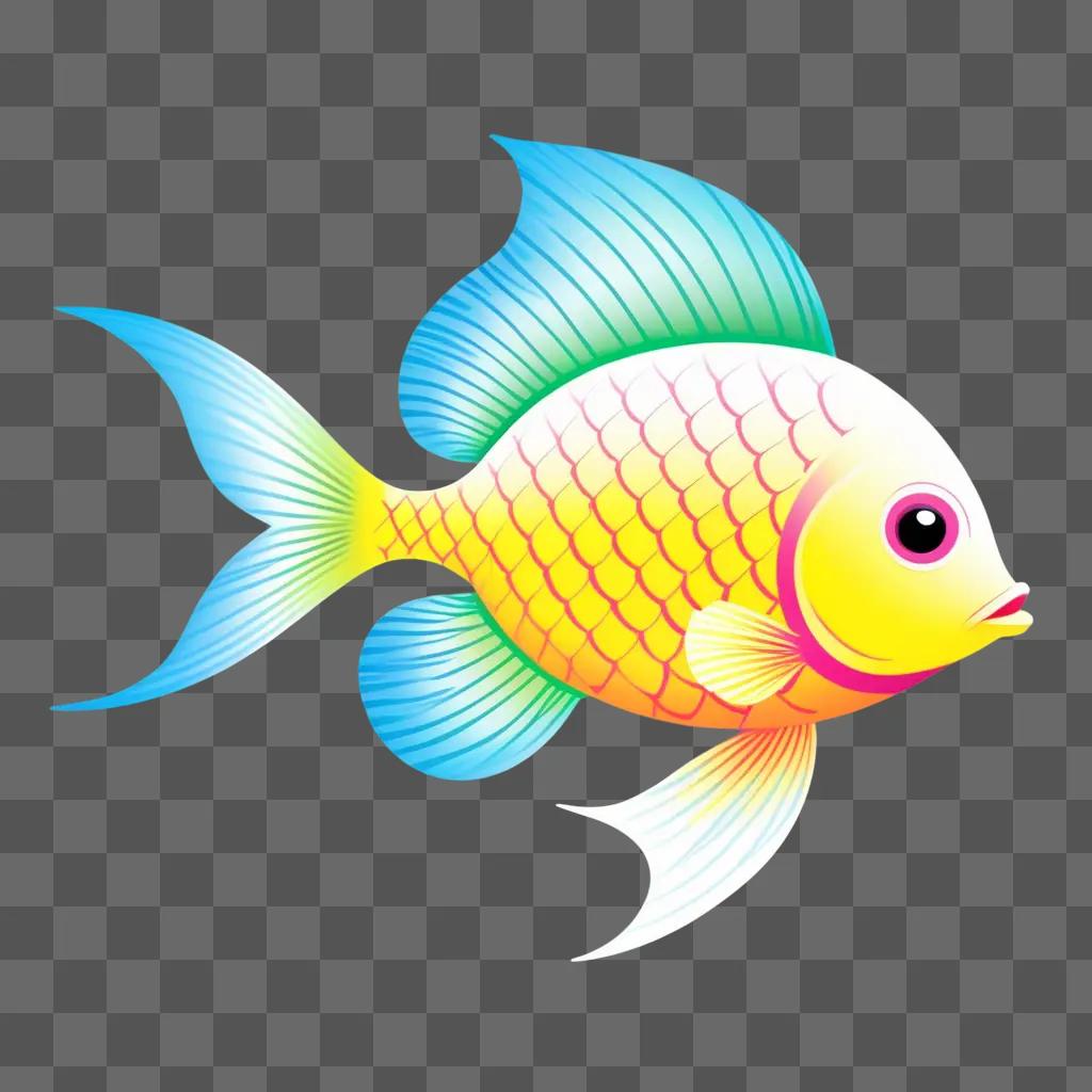 fish drawing for kids with a yellow and pink color scheme