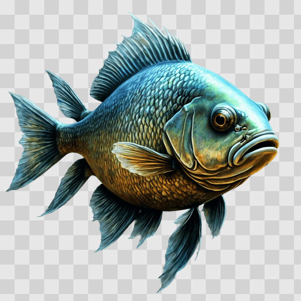 fish drawing realistic A blue fish with a brown head and yellow tail