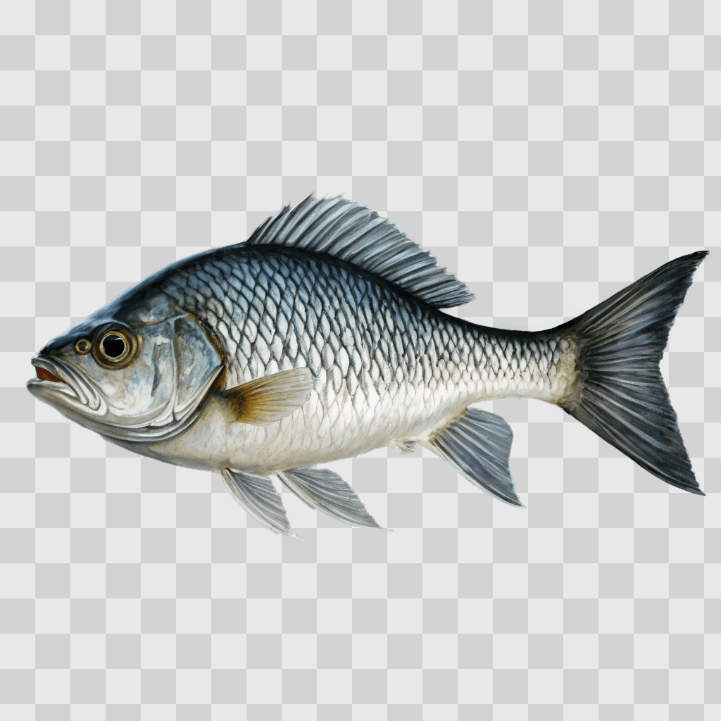 fish drawing realistic A blue fish with a white belly