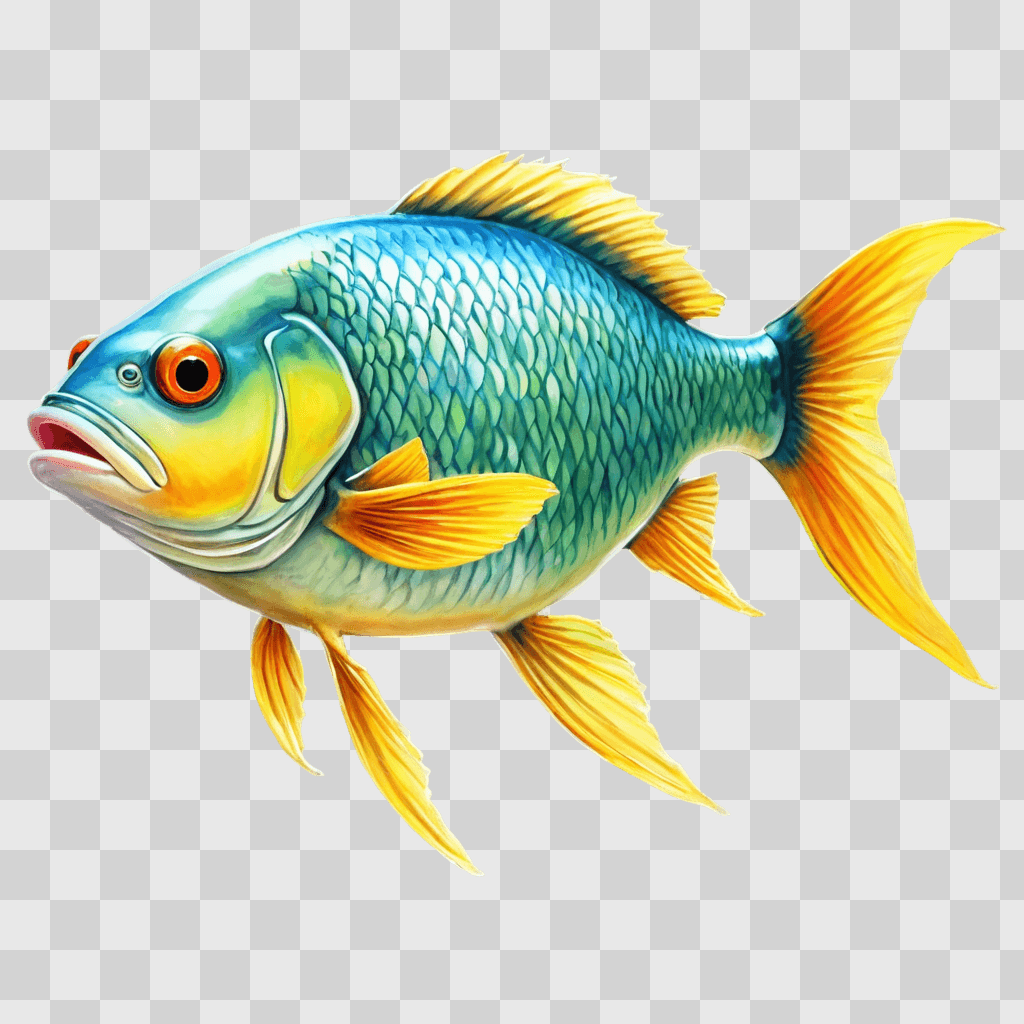 fish drawing realistic A fish with bright yellow eyes and fins