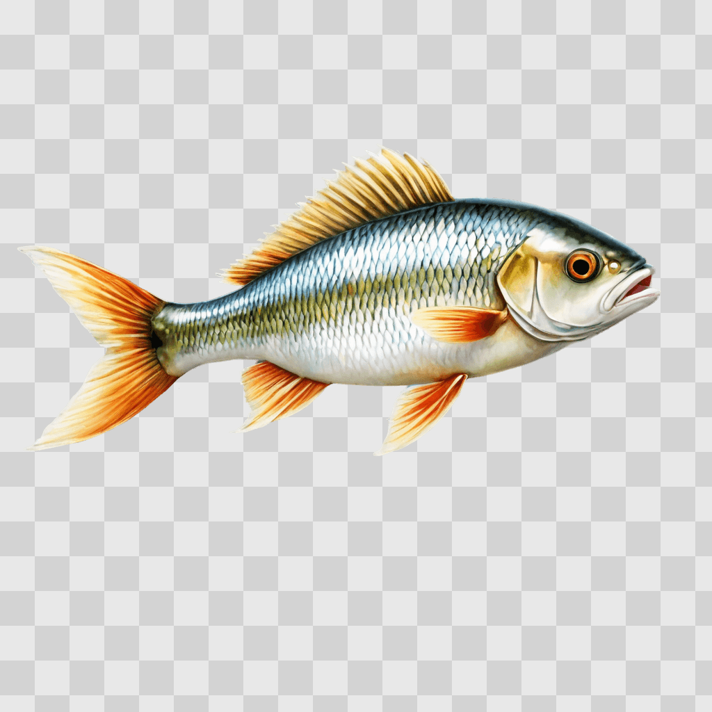 fish drawing realistic A fish with orange fins on a beige background